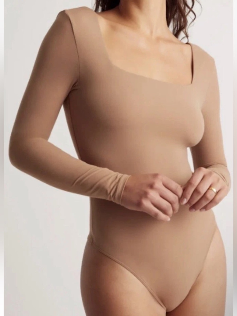Quince second skin square neck long sleeve bodysuit size XS mocha